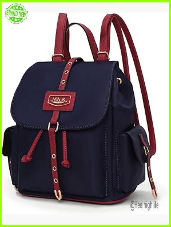 Lightweight Nylon Travel Backpack with Vegan Leather Trim, Adjustable Straps main image 5